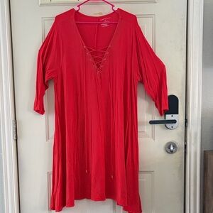 Love Tree Vibrant Pink Lace-Up Long Sleeve Dress